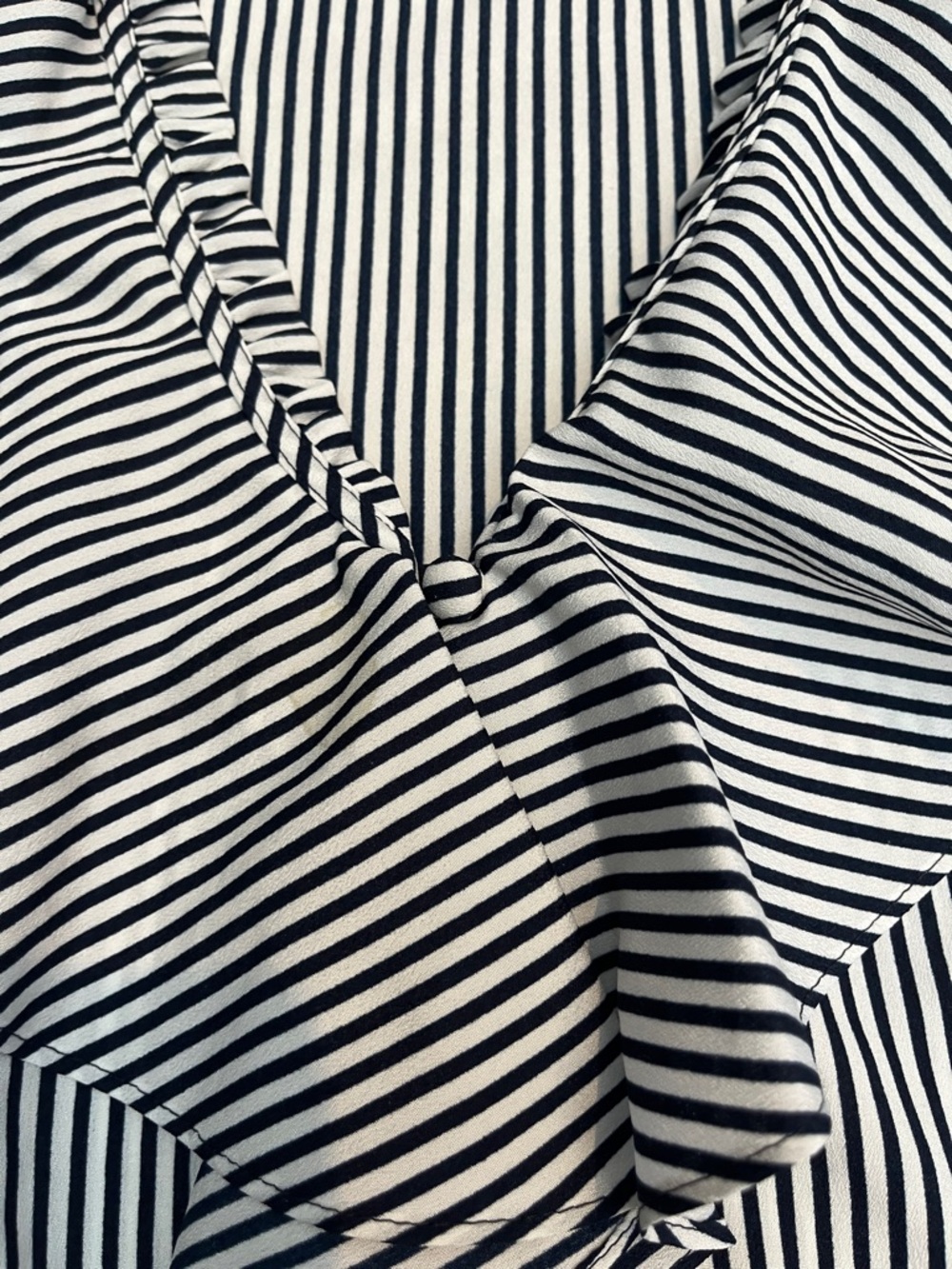 Karl Lagerfeld Black & White Vertical Stripe Ruffle Shell Blouse - Picture 3 of 7